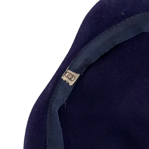 Vintage 60’s Beret Merfelt Merrimac Wool Hat Purple Navy Blue 22” - Picture 6 of 8